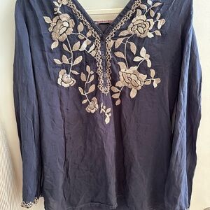 Johnny Was Embroidered Navy Blue Women's Top